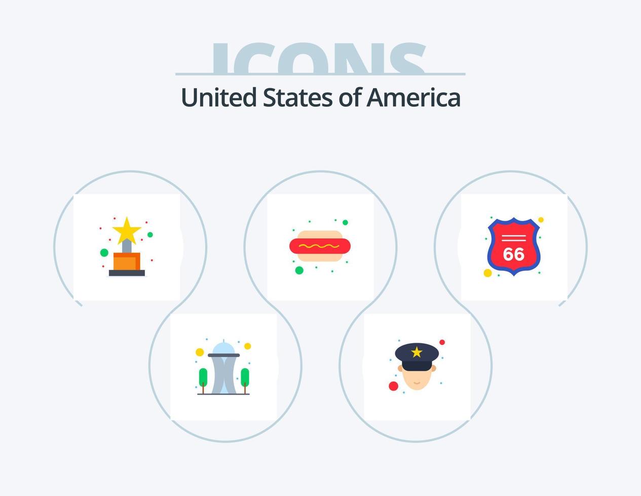 Stati Uniti d'America piatto icona imballare 5 icona design. americano. scudo. premio. sicurezza. cibo vettore