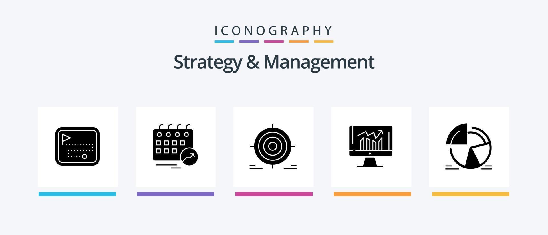 strategia e gestione glifo 5 icona imballare Compreso kpi. grafico. freccia. attività commerciale. obiettivo. creativo icone design vettore