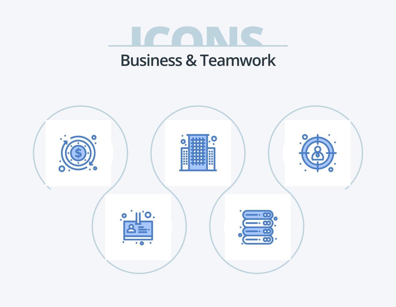 attività commerciale e lavoro di squadra blu icona imballare 5 icona design. . ricerca. bilancio. dipendente. attività commerciale vettore