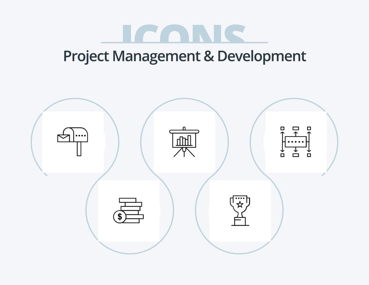 progetto gestione e sviluppo linea icona imballare 5 icona design. rapporto. finanziario. ricerca. attività commerciale. Aperto scatola vettore