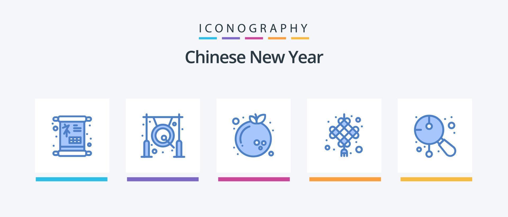 Cinese nuovo anno blu 5 icona imballare Compreso asiatico. Città di New York. metallo. Cinese nodo. anno. creativo icone design vettore