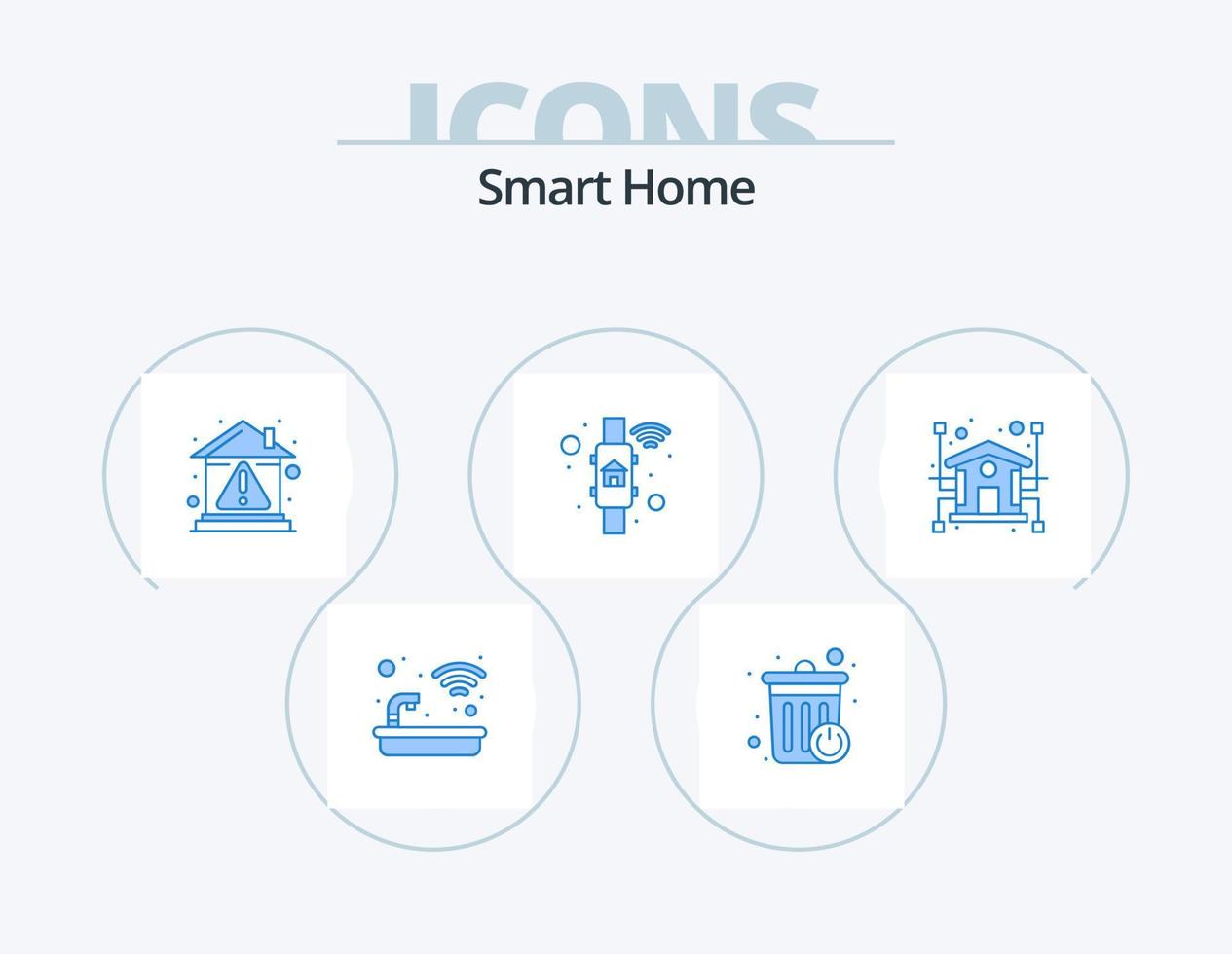inteligente casa blu icona imballare 5 icona design. schermo. controllo. mettere in guardia. app. proprietà vettore