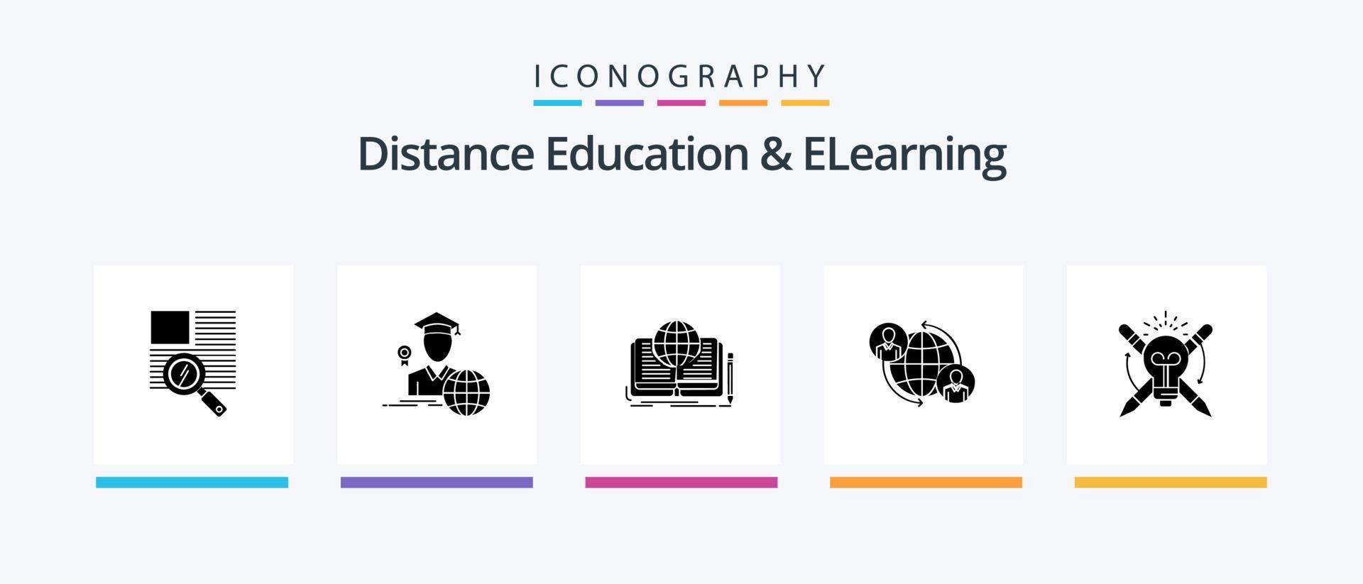 distanza formazione scolastica e elearning glifo 5 icona imballare Compreso globale. utente. scrivere. connessioni. teoria. creativo icone design vettore