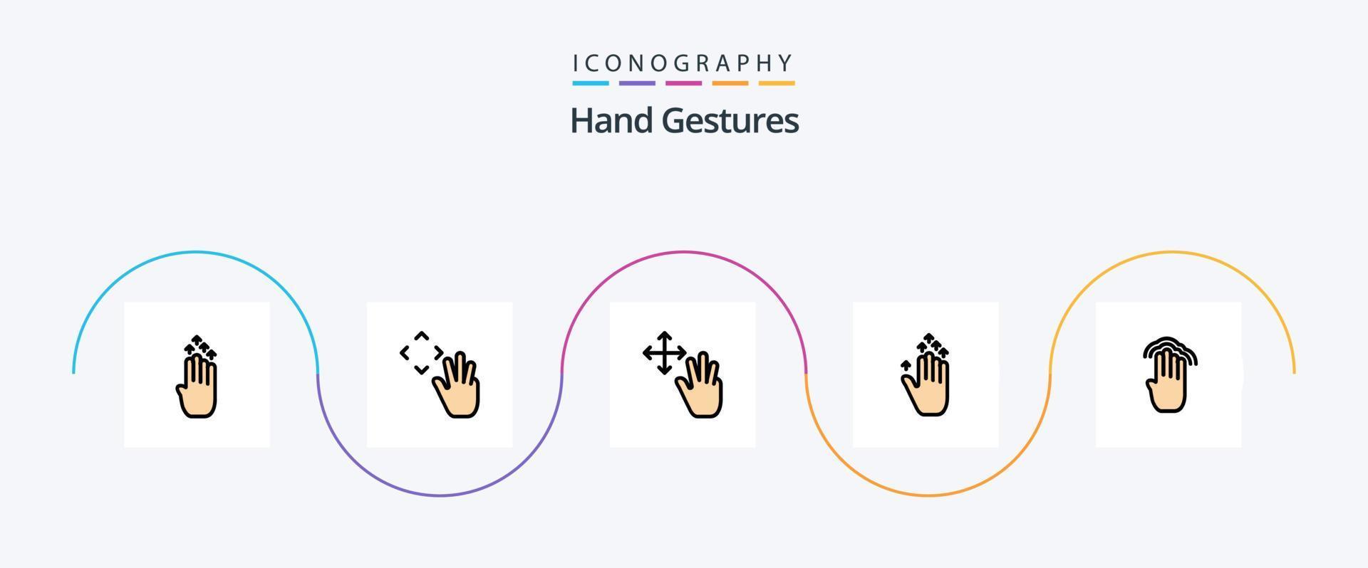 mano gesti linea pieno piatto 5 icona imballare Compreso quattro. su. groppa. mano freccia. hold vettore
