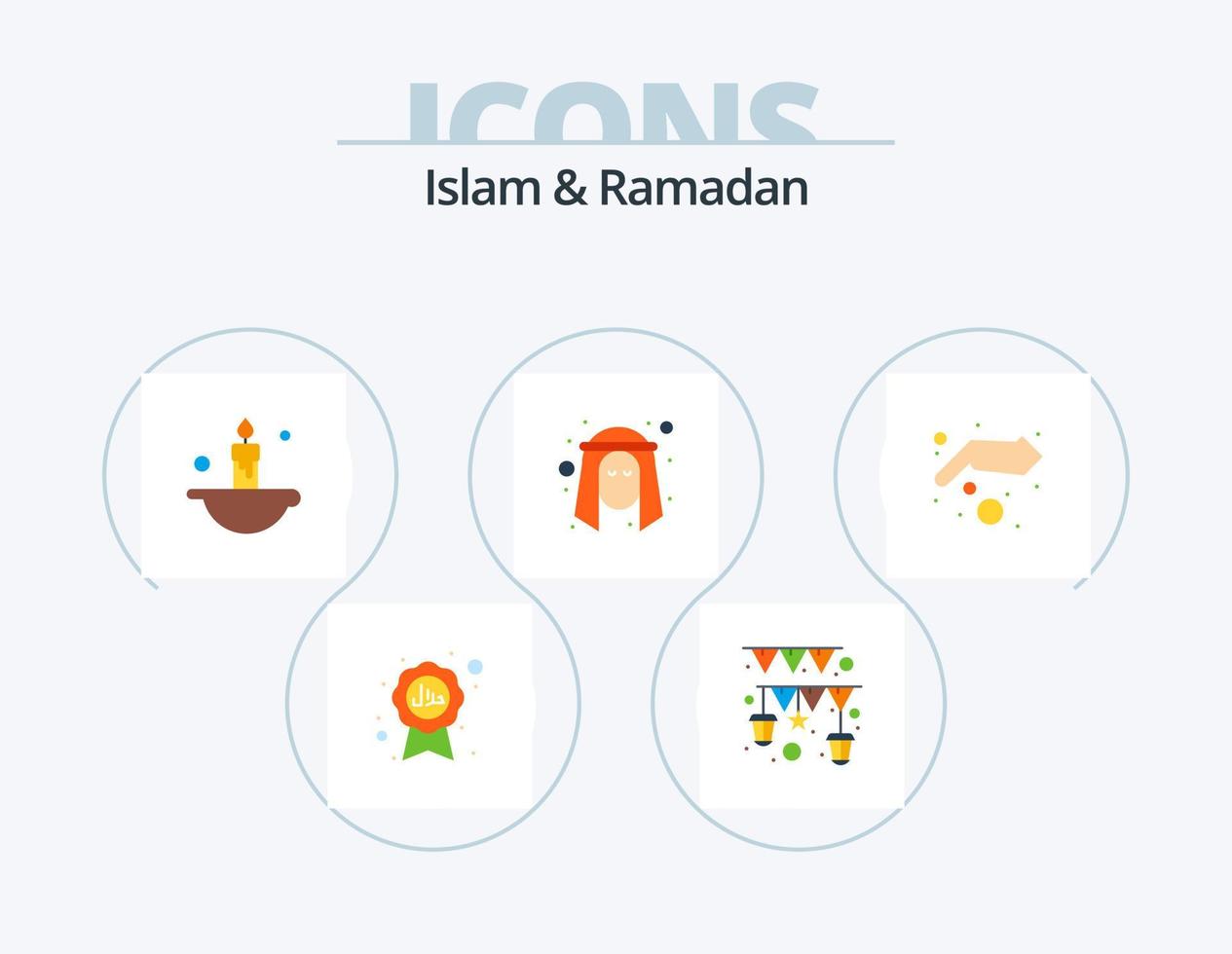 Islam e Ramadan piatto icona imballare 5 icona design. beneficenza. arabo. candela. persona. uomo vettore