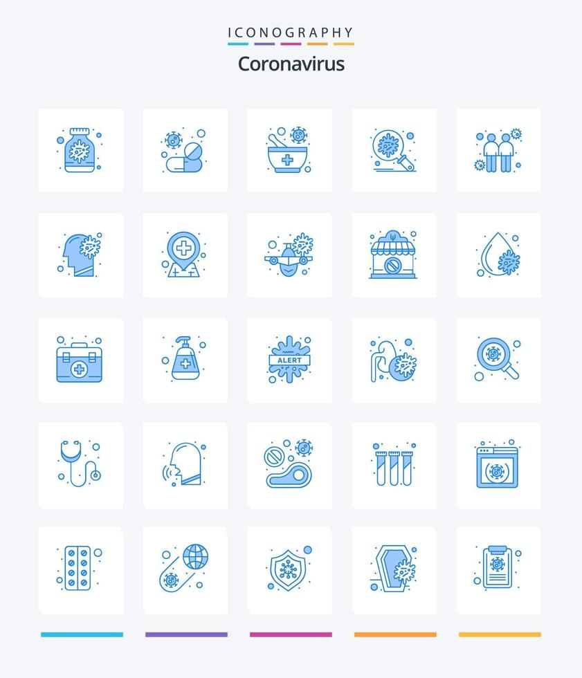 creativo coronavirus 25 blu icona imballare come come differenza. protezione. virus. corona. farmacia vettore