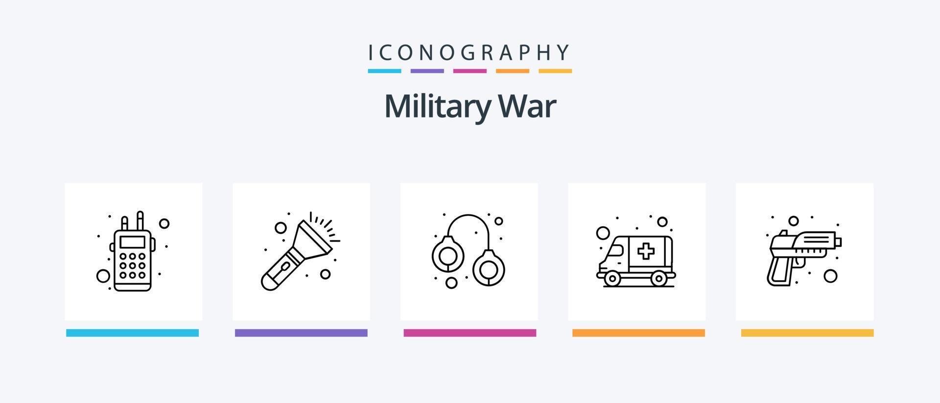 militare guerra linea 5 icona imballare Compreso Pericolo. ambulanza. ricerca. binocolo. creativo icone design vettore