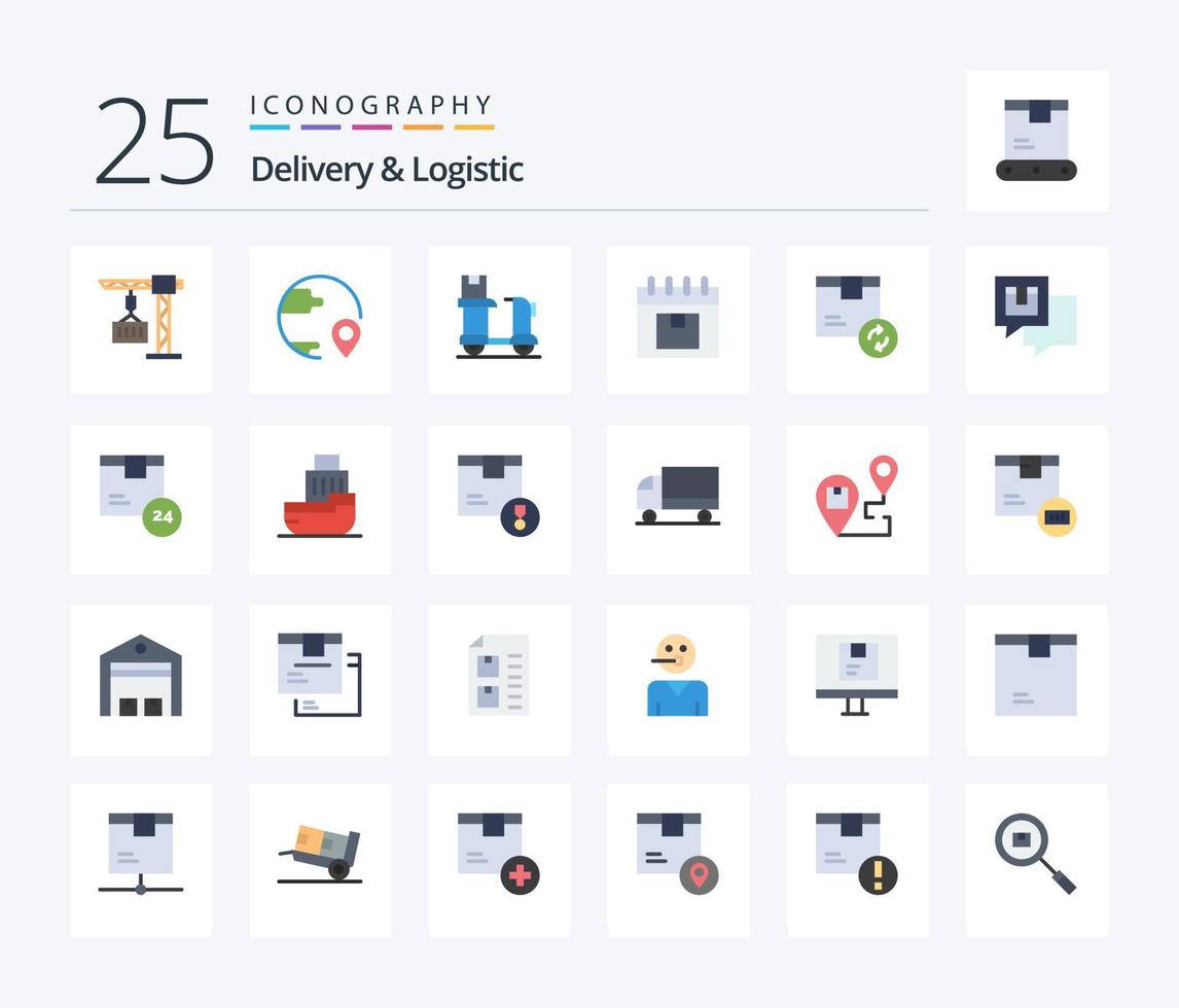 consegna e logistica 25 piatto colore icona imballare Compreso gestione. calendario. Posizione. Prodotto. consegna vettore