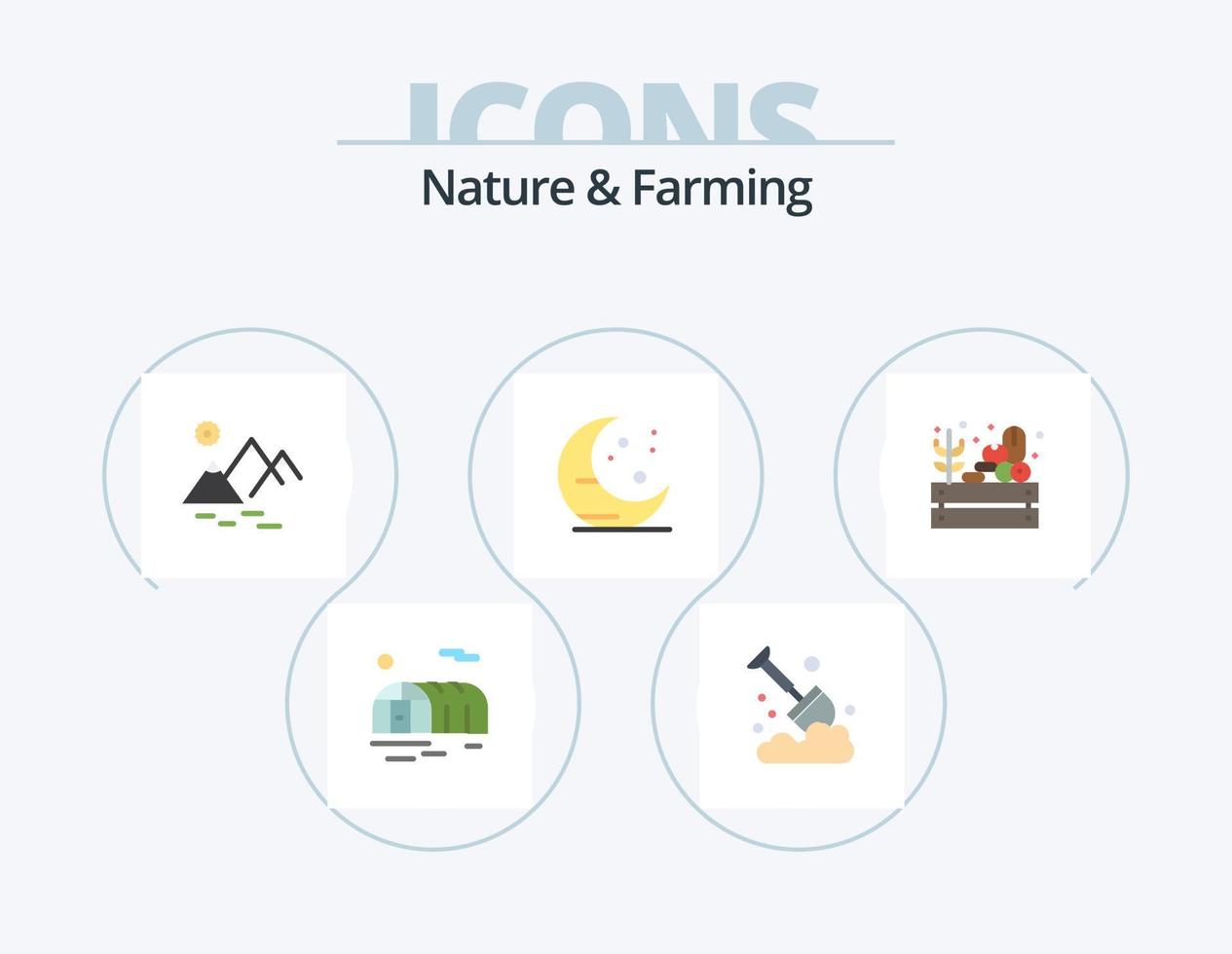 natura e agricoltura piatto icona imballare 5 icona design. raccolto. agricoltura. montagna. azienda agricola. Luna vettore