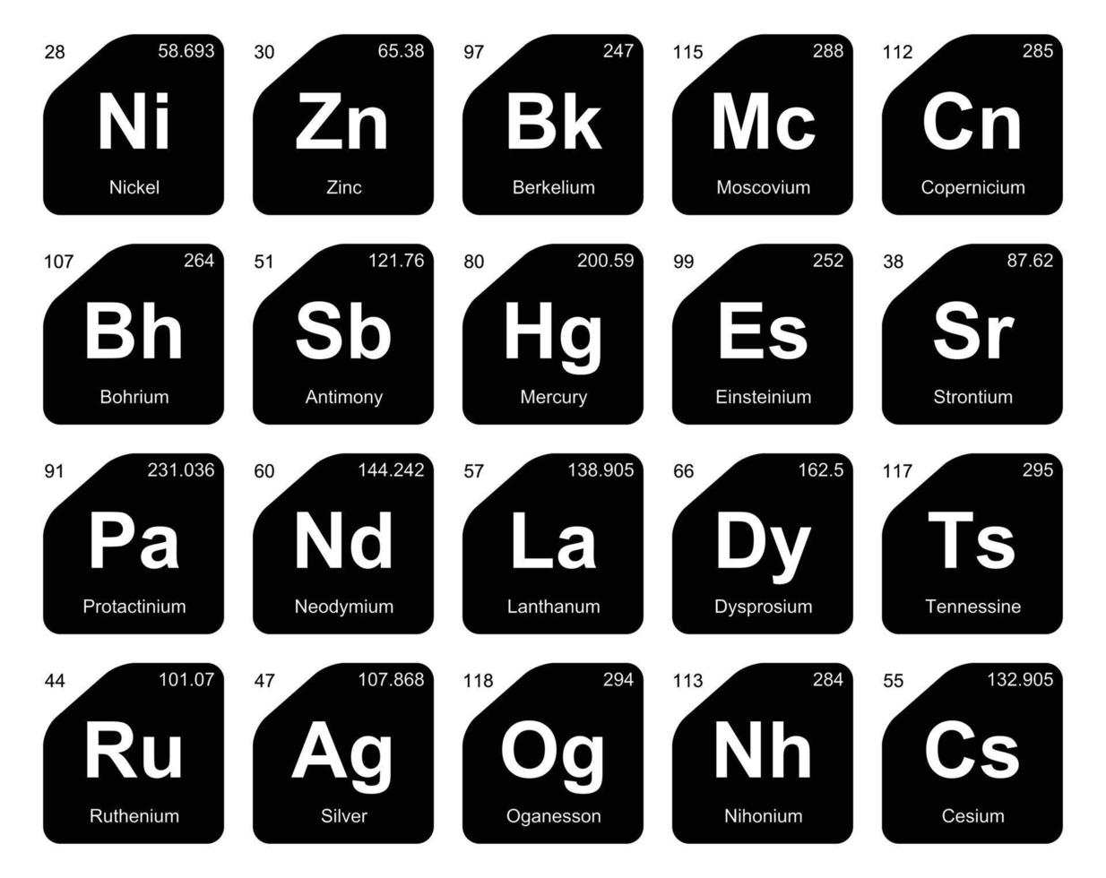 20 preiodico tavolo di il elementi icona imballare design vettore