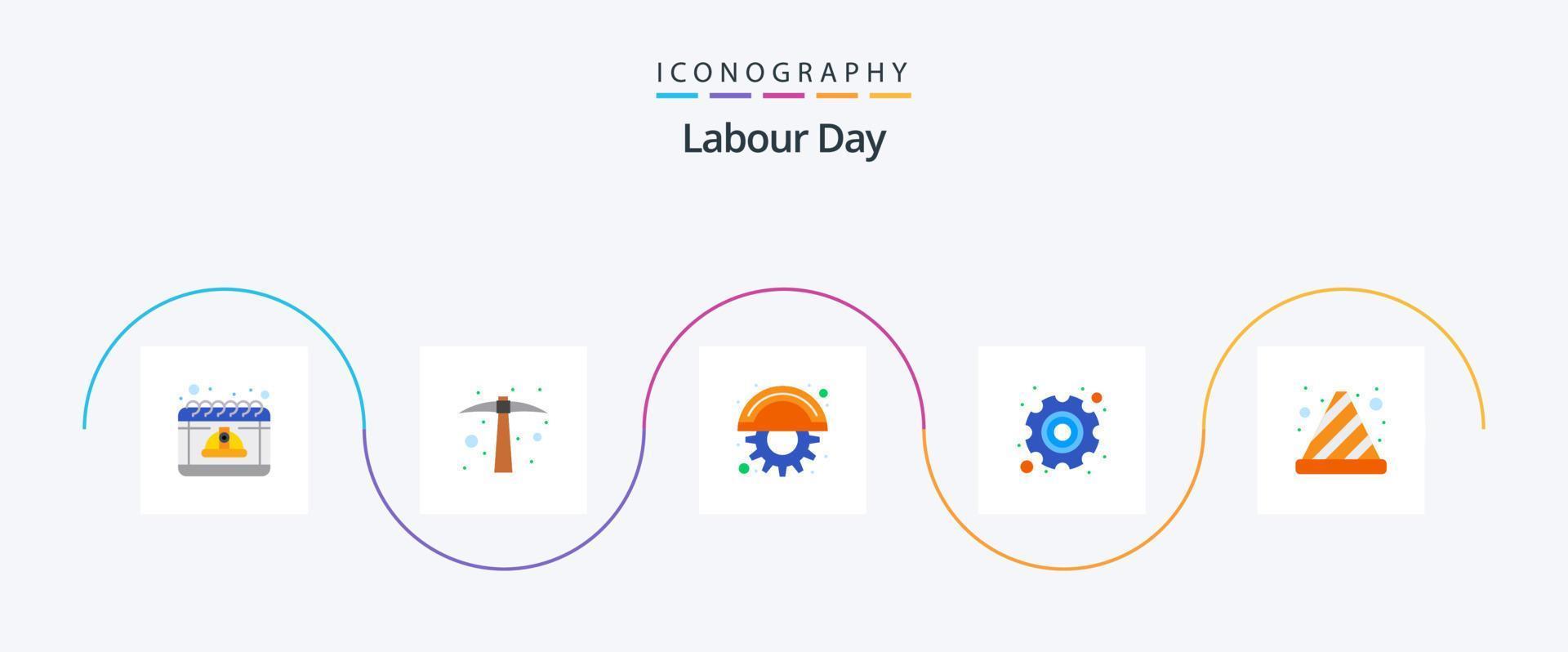 lavoro duro e faticoso giorno piatto 5 icona imballare Compreso cono. lavoro duro e faticoso. attrezzo. Ingranaggio. Ingranaggio vettore