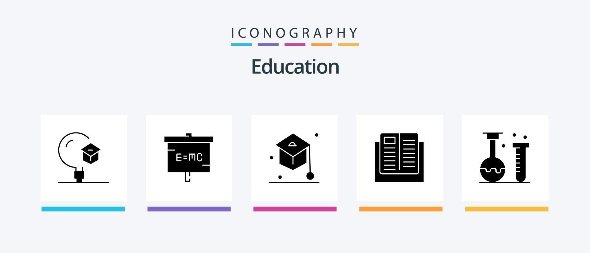 formazione scolastica glifo 5 icona imballare Compreso conoscenza. e. laboratorio. scuola. creativo icone design vettore