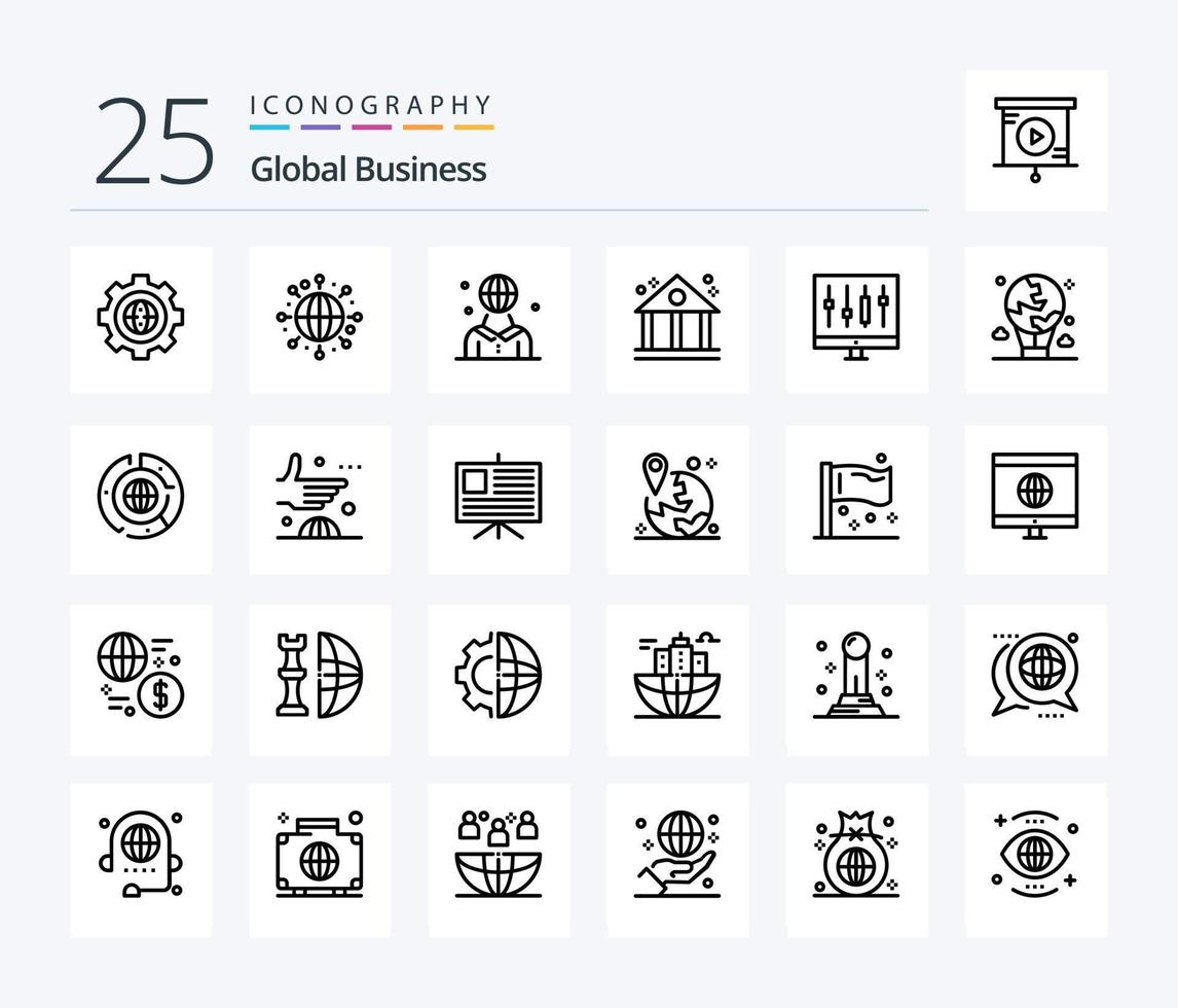 globale attività commerciale 25 linea icona imballare Compreso grafico. finanza. globale. attività commerciale. persona vettore