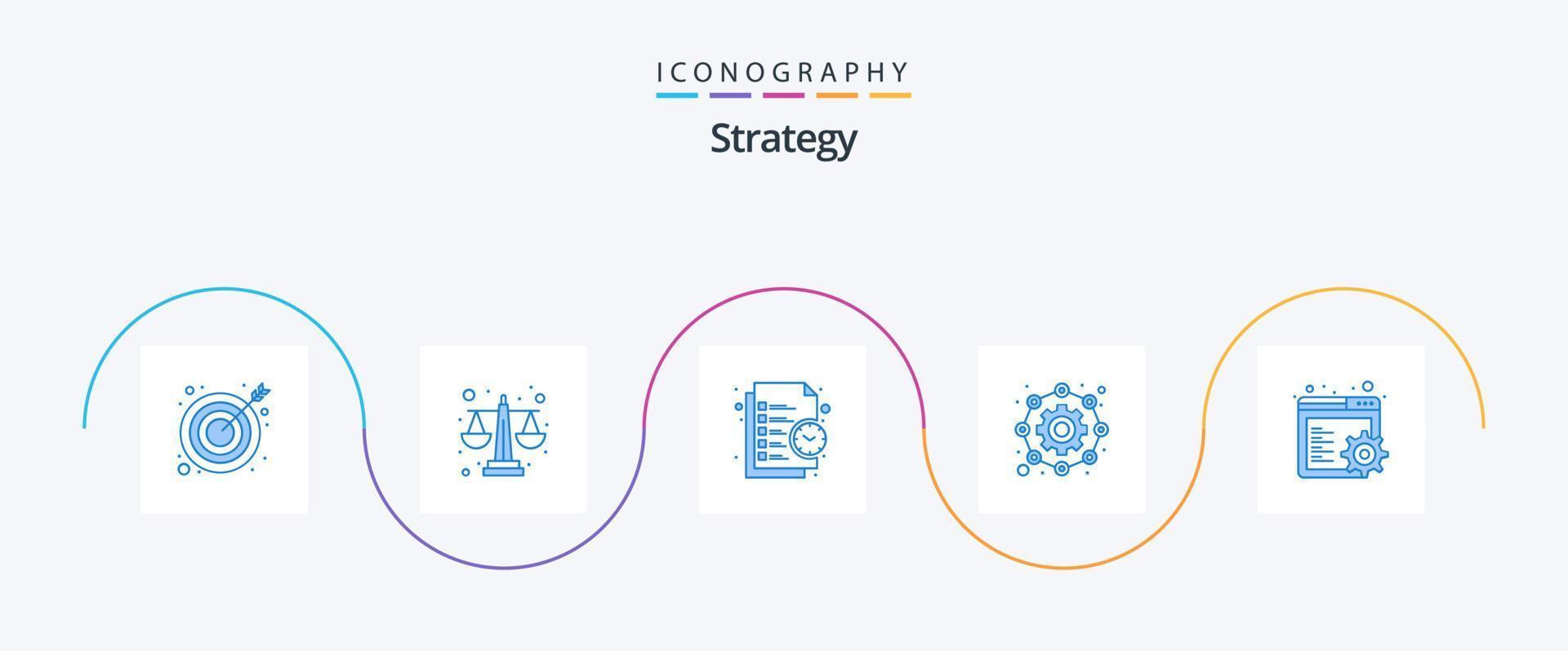 strategia blu 5 icona imballare Compreso browser. Ingranaggio. attività commerciale. configurazione. tempo vettore