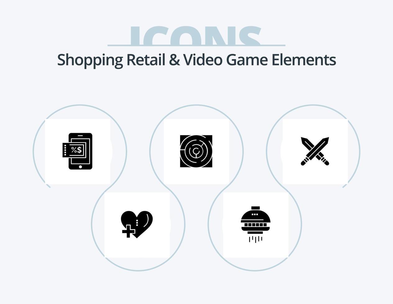 shoping Al dettaglio e video gioco elementi glifo icona imballare 5 icona design. scherma. modello. mobile. strategia. carta geografica vettore