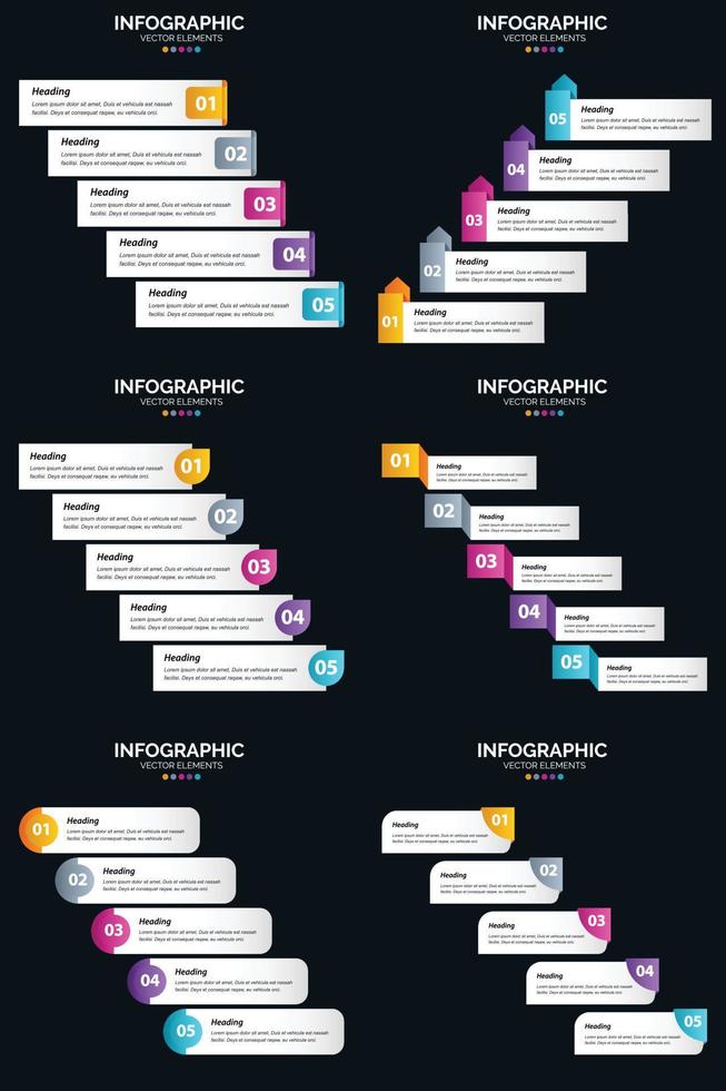 vettore 6 infografica imballare presentazione diapositiva modello 5 passaggi ciclo diagrammi e linea del tempo