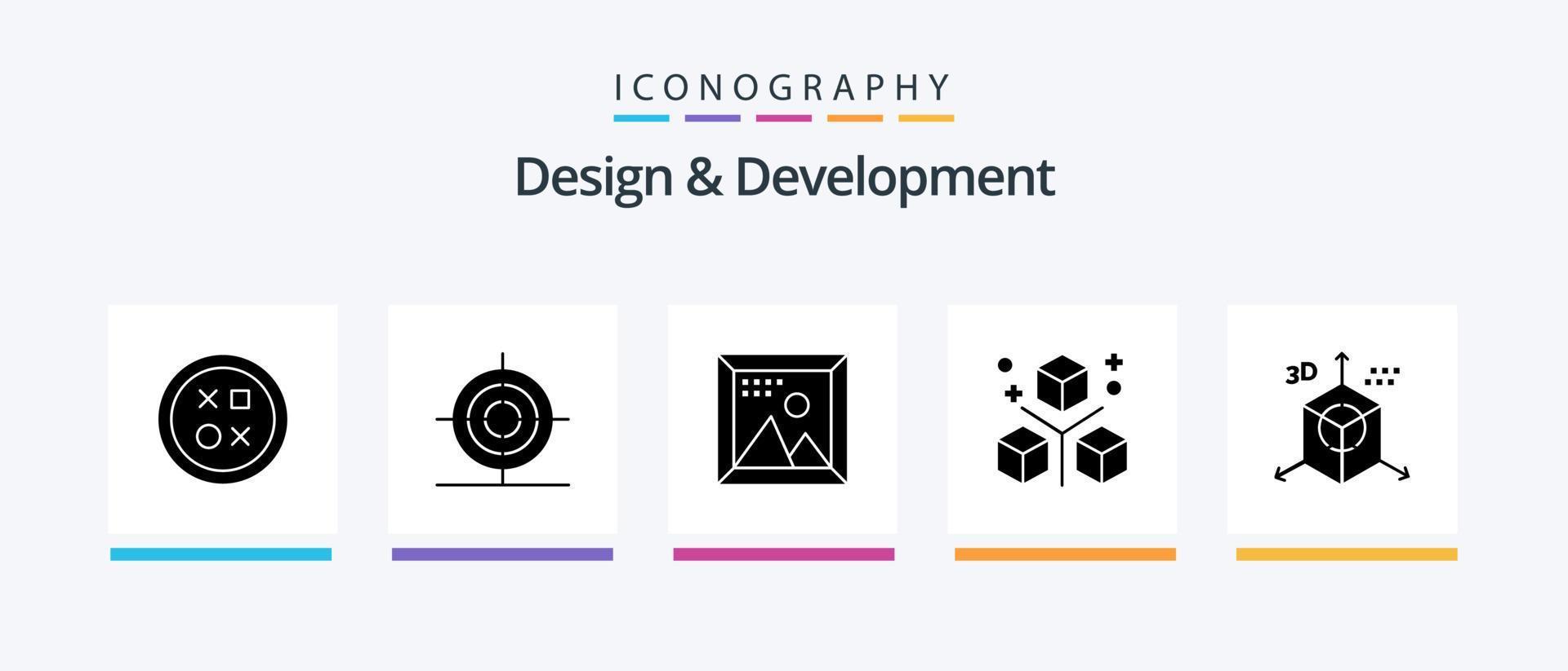 design e sviluppo glifo 5 icona imballare Compreso oggetti. design. forma. codifica. immagine. creativo icone design vettore