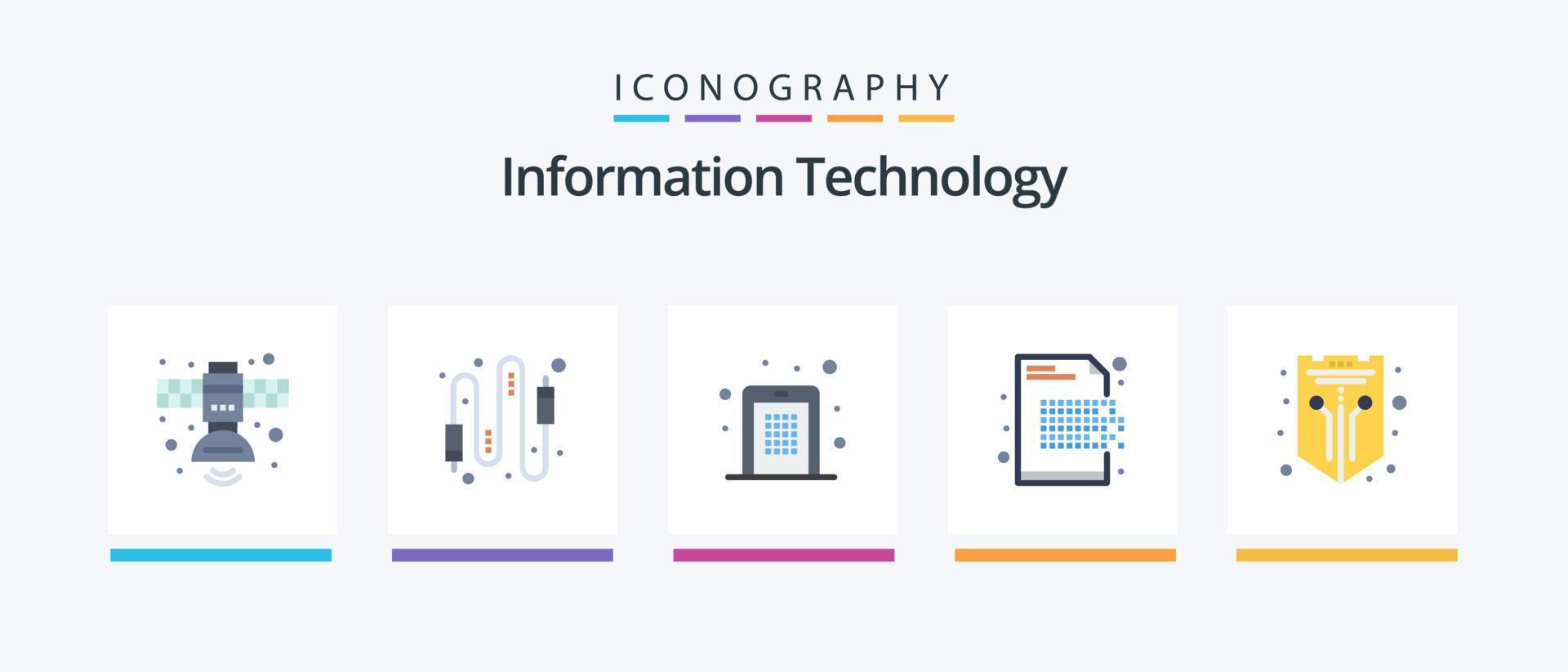 informazione tecnologia piatto 5 icona imballare Compreso decrittazione. crittografia. connessione. perno codice. mobile. creativo icone design vettore