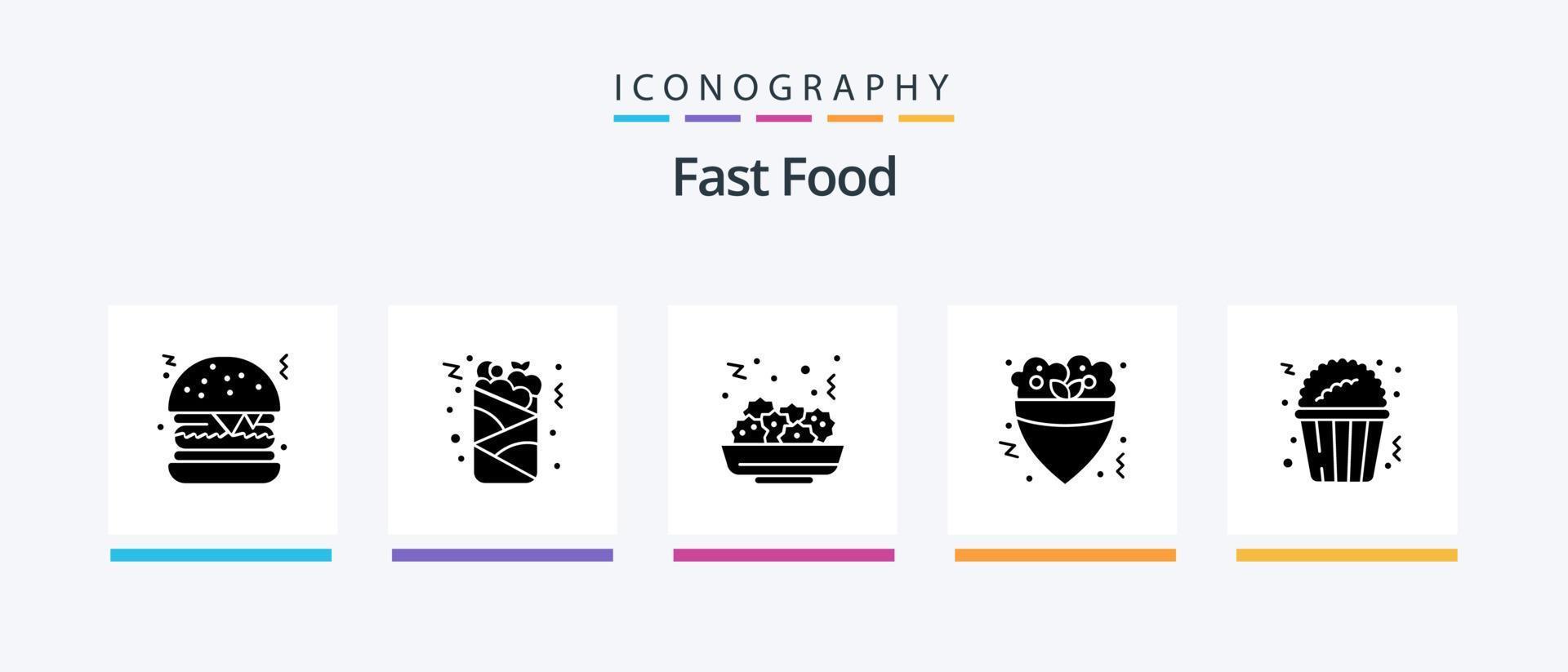veloce cibo glifo 5 icona imballare Compreso . veloce cibo. cibo. Popcorn. pasto. creativo icone design vettore