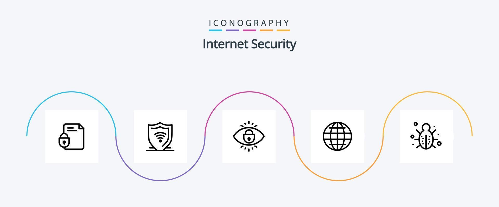 Internet sicurezza linea 5 icona imballare Compreso insetto. Internet. scudo. globo. serratura vettore