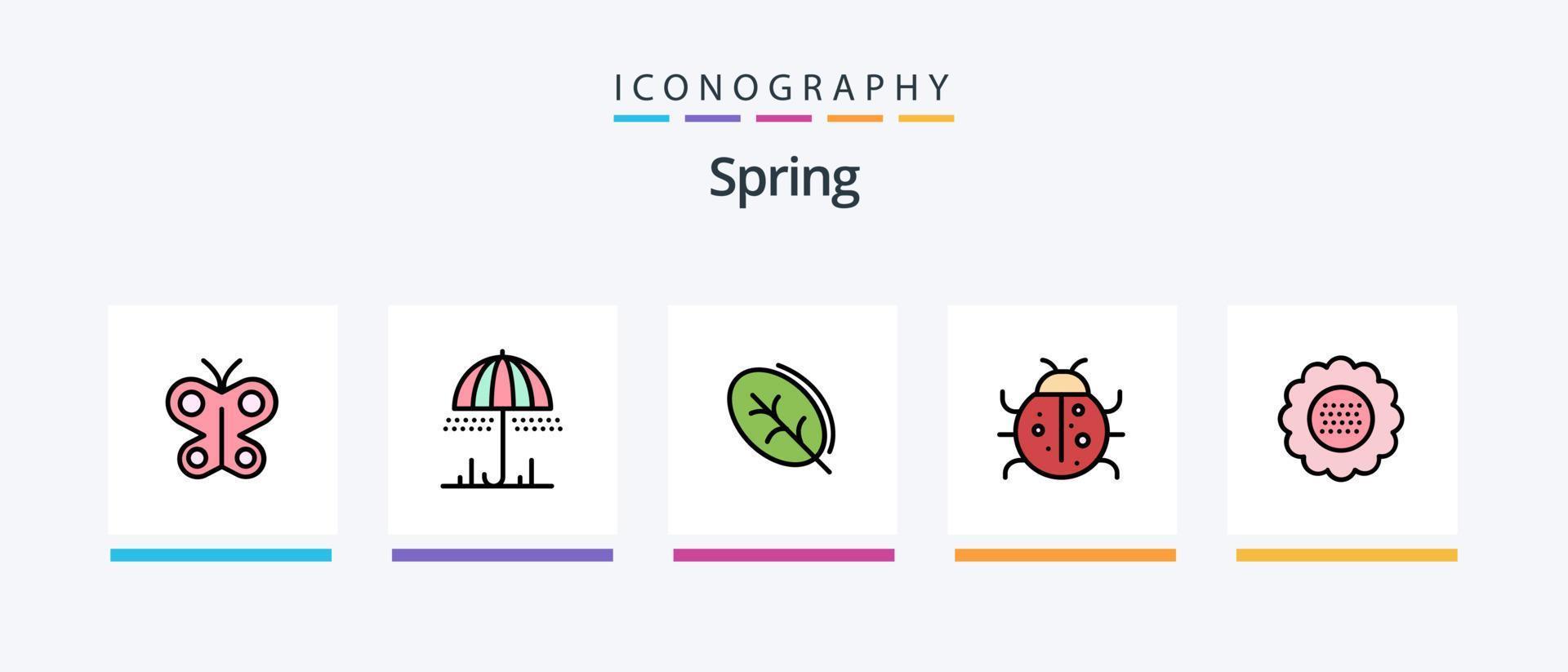 primavera linea pieno 5 icona imballare Compreso uccello Casa. primavera. ecologia. cibo. succo. creativo icone design vettore