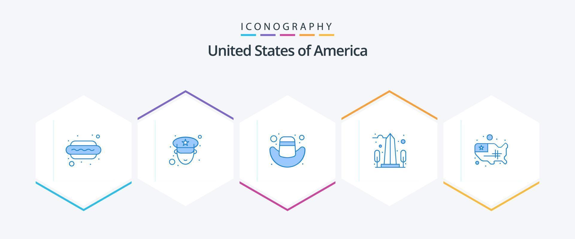 Stati Uniti d'America 25 blu icona imballare Compreso unito. carta geografica. cap. Washington. vista vettore