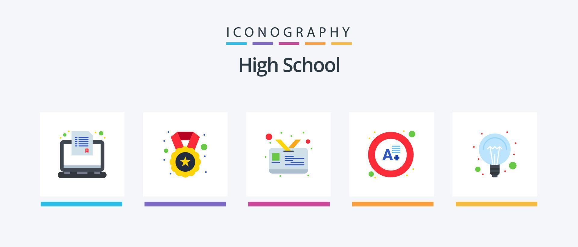 alto scuola piatto 5 icona imballare Compreso idee. formazione scolastica. distintivo. risultato. esame. creativo icone design vettore