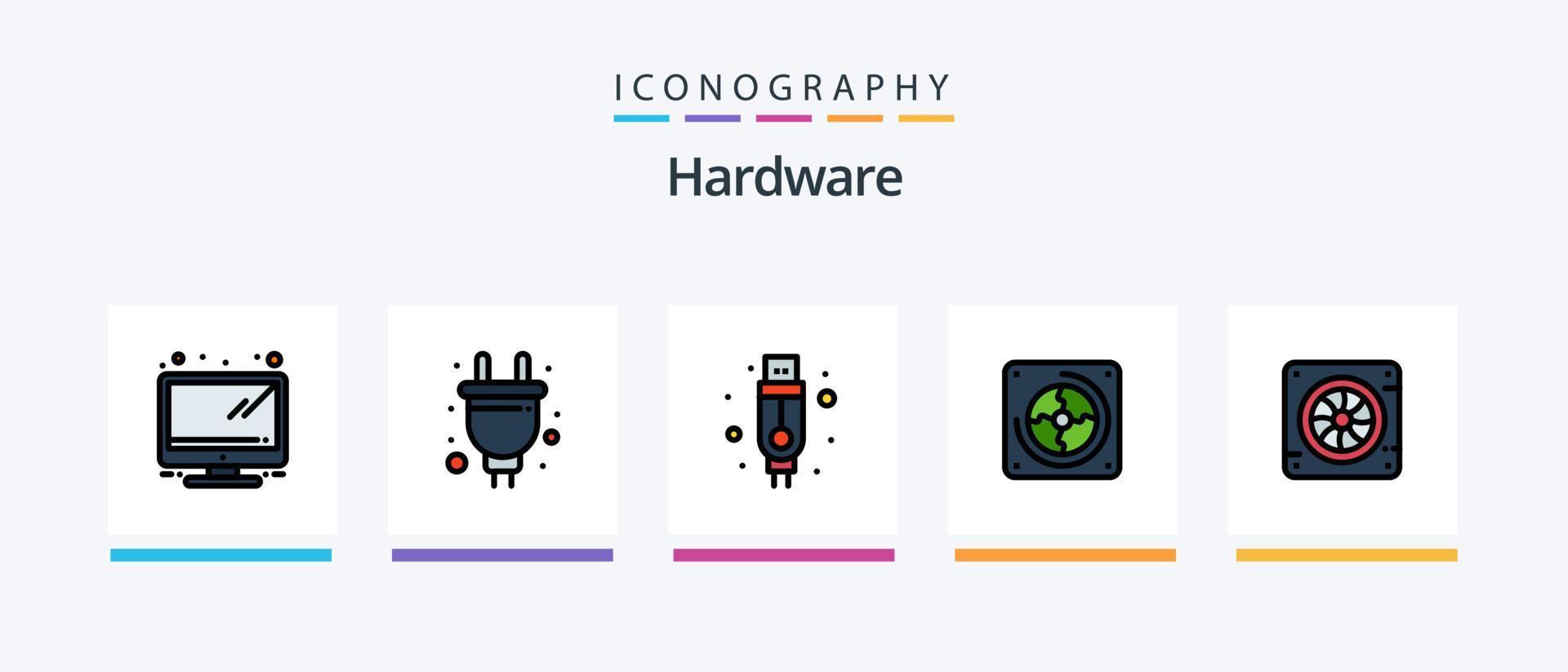 hardware linea pieno 5 icona imballare Compreso aria. più fresco. hardware. computer. disco. creativo icone design vettore