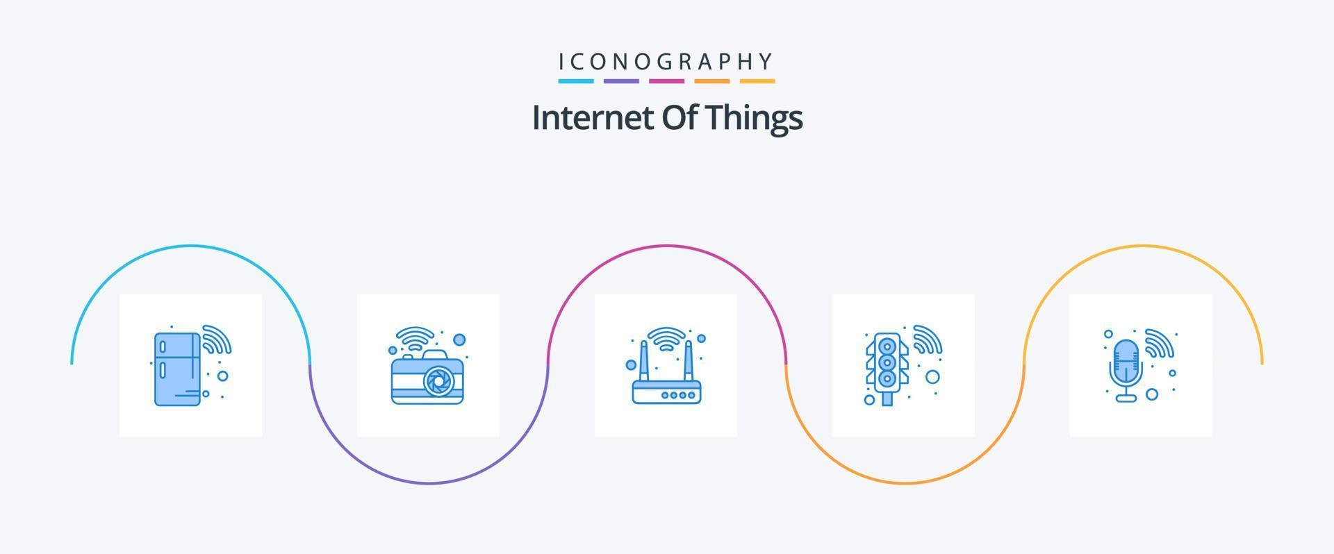 Internet di cose blu 5 icona imballare Compreso registratore. Audio. modem. traffico segnale. segnale vettore
