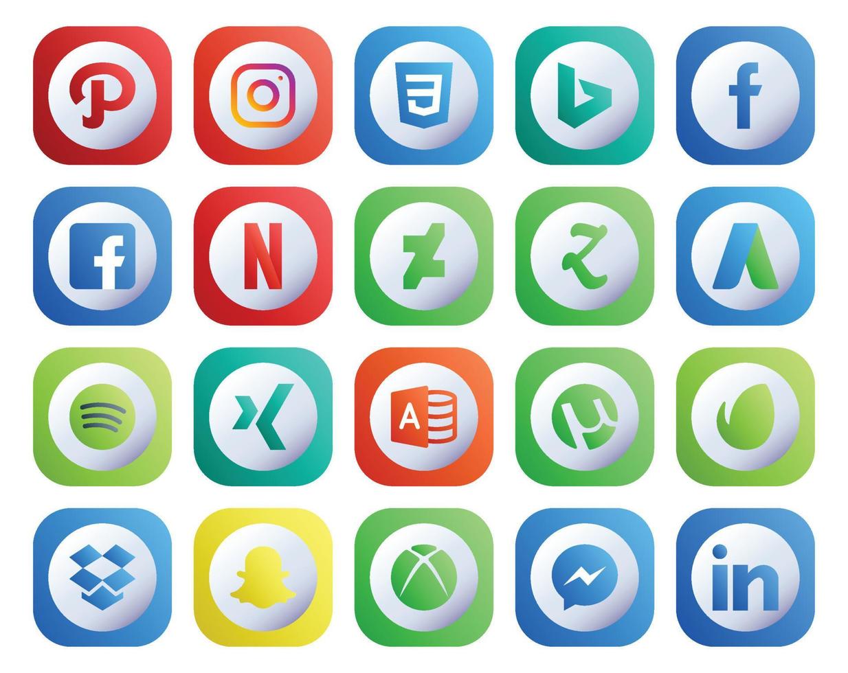 20 sociale media icona imballare Compreso messaggero Snapchat adwords dropbox utorrent vettore