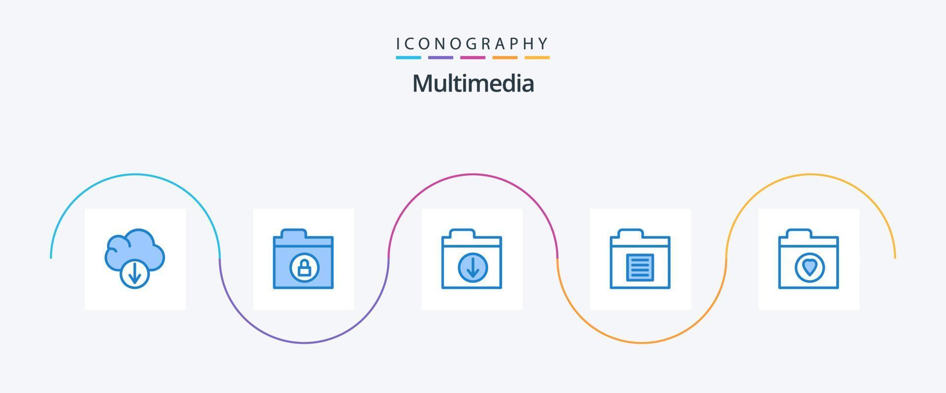multimedia blu 5 icona imballare Compreso . cartella. cartella. preferito vettore