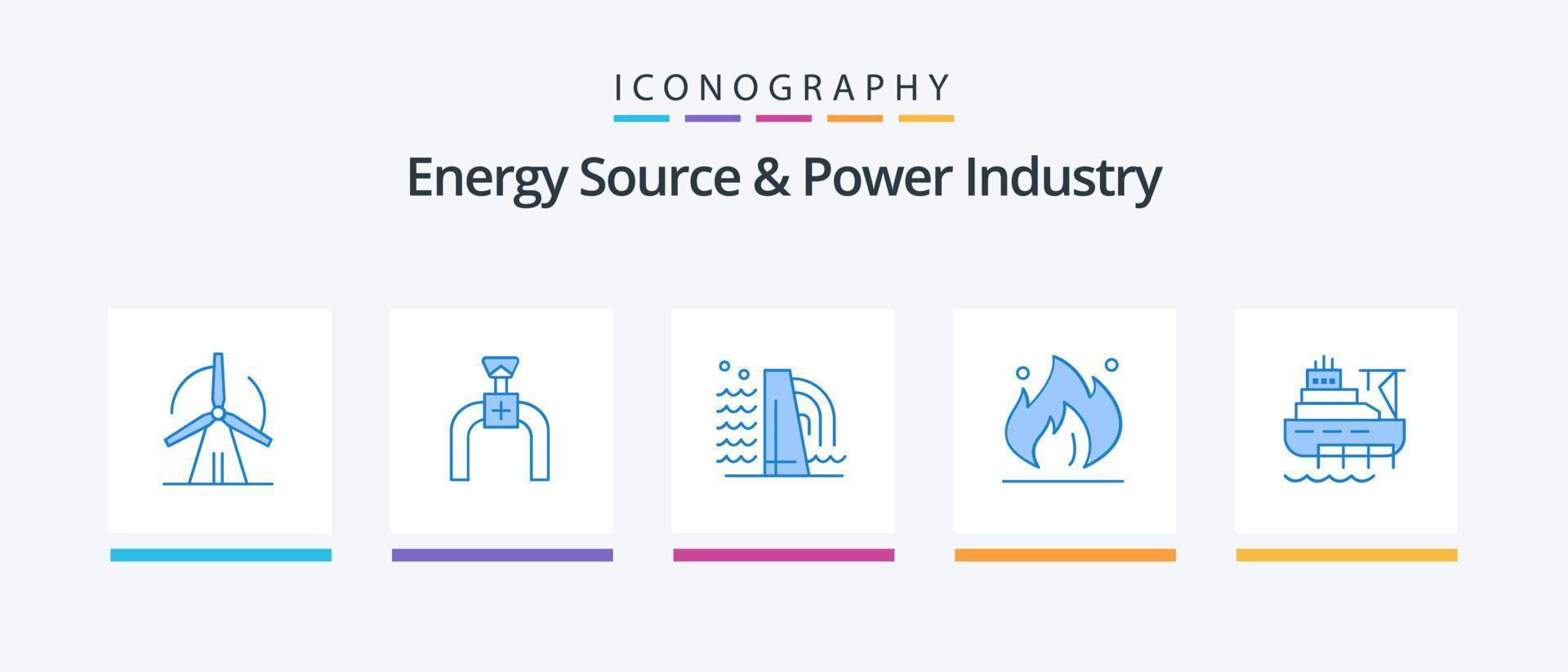 energia fonte e energia industria blu 5 icona imballare Compreso barca. costruzione. costruzione. olio. fuoco. creativo icone design vettore