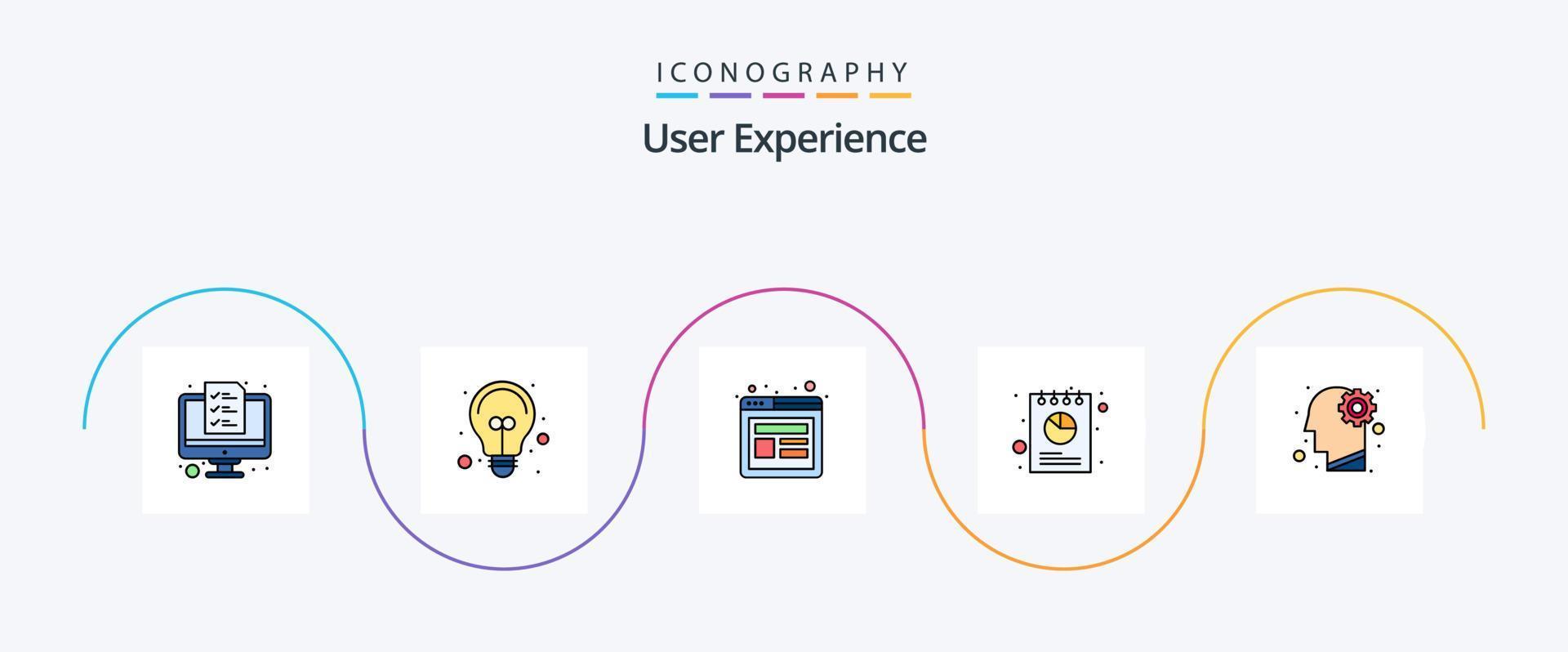 utente Esperienza linea pieno piatto 5 icona imballare Compreso Ingranaggio. torta. Esperienza. dati. rapporto vettore