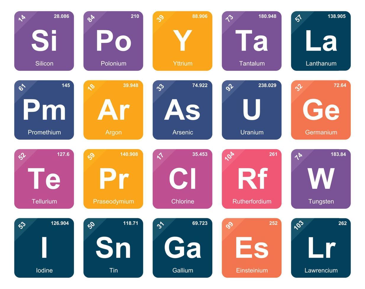 20 preiodico tavolo di il elementi icona imballare design vettore