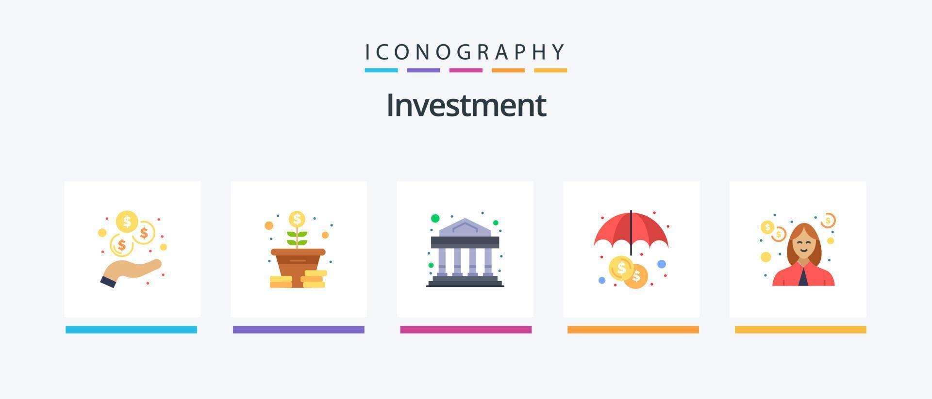 investimento piatto 5 icona imballare Compreso insegnante. investimento. commerciale. formazione scolastica. investimento. creativo icone design vettore