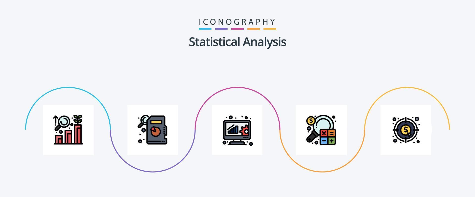 statistico analisi linea pieno piatto 5 icona imballare Compreso dollaro. analisi. dati gestione. marketing. attività commerciale vettore