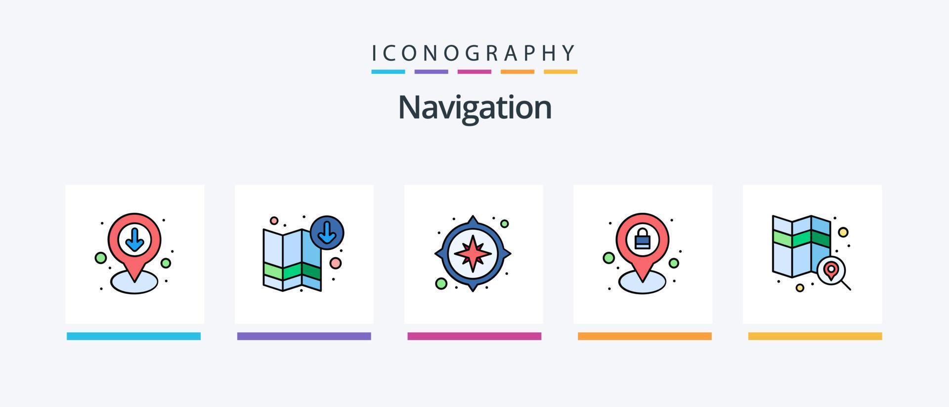 navigazione linea pieno 5 icona imballare Compreso . Posizione. ricerca. creativo icone design vettore