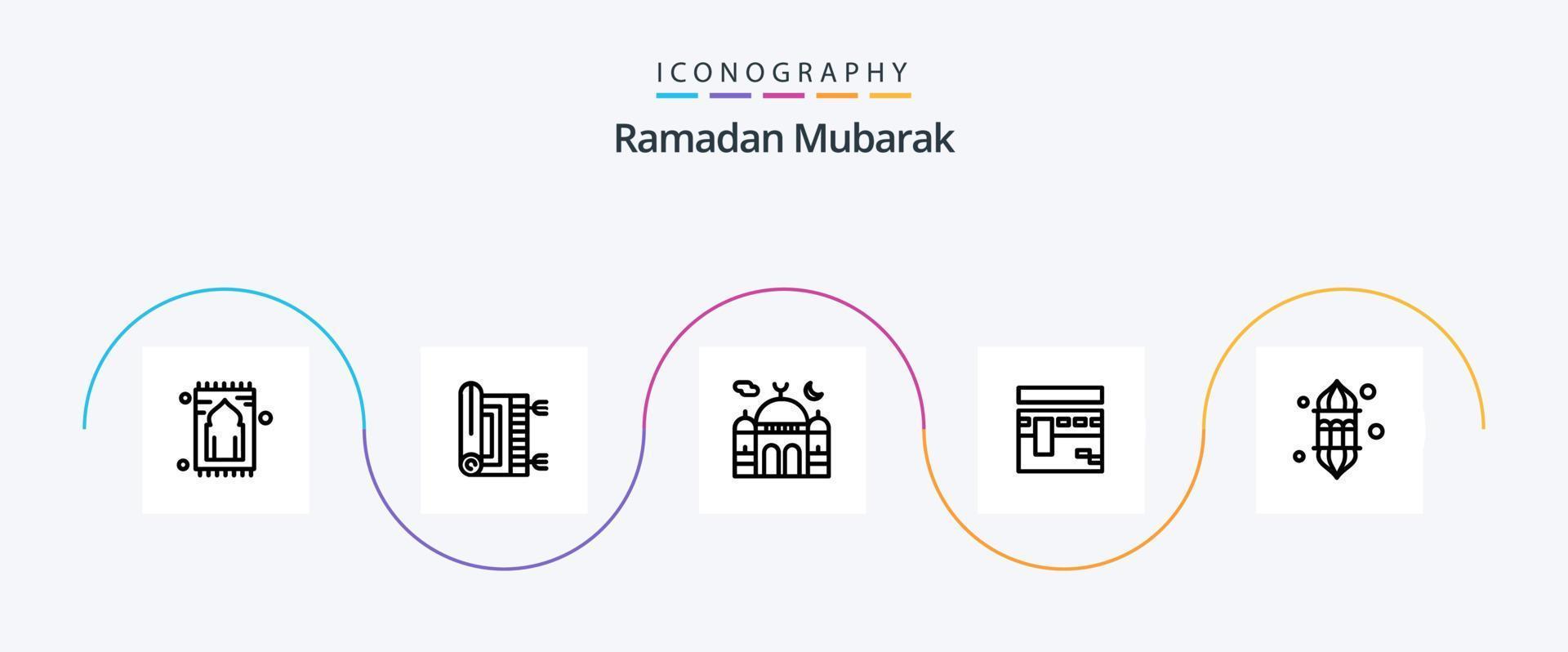 Ramadan linea 5 icona imballare Compreso Ramadan. lanterna. Luna. religione. pregare vettore