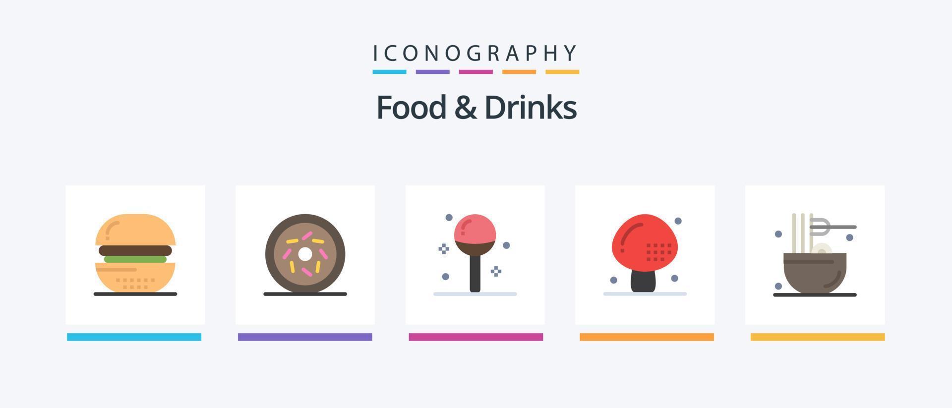 cibo e bevande piatto 5 icona imballare Compreso fungo. cibo. cucinando. bevande. pasto. creativo icone design vettore