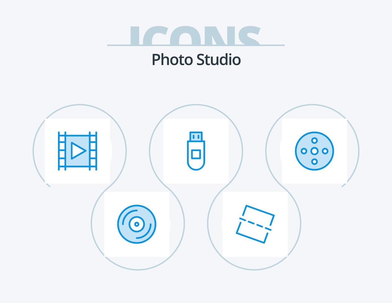 foto studio blu icona imballare 5 icona design. Conservazione. filmato. multimedia. telecamera bobina. Conservazione vettore