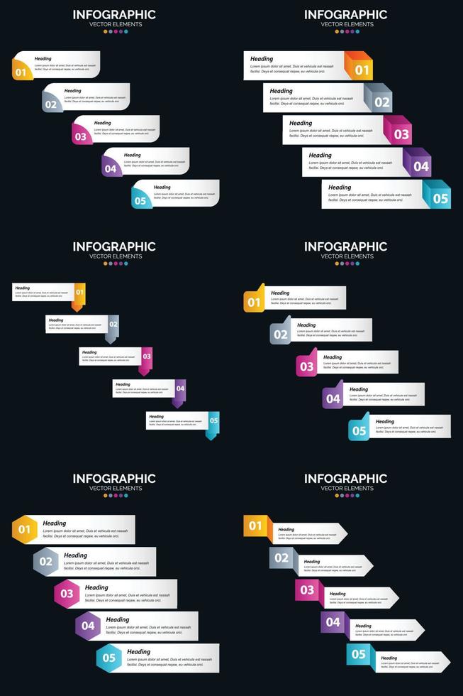 vettore 6 infografica imballare presentazione diapositiva modello 5 passaggi ciclo diagrammi e linea del tempo