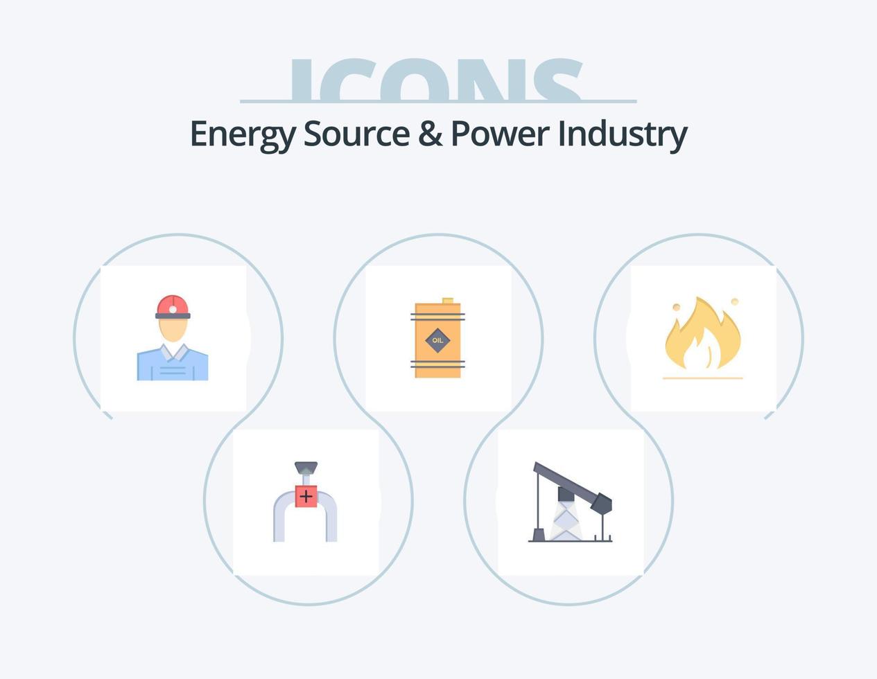 energia fonte e energia industria piatto icona imballare 5 icona design. industria. tossico. costruzione. olio botte. barile vettore
