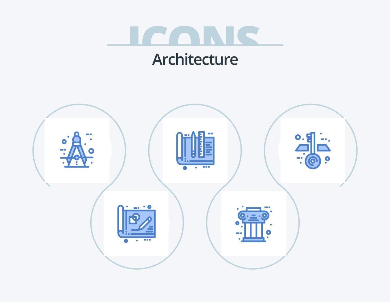 architettura blu icona imballare 5 icona design. formazione scolastica. architetto. colonna. attrezzo. bussola vettore