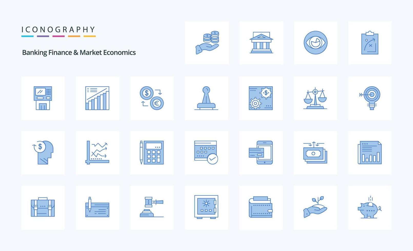 25 bancario finanza e mercato economia blu icona imballare vettore