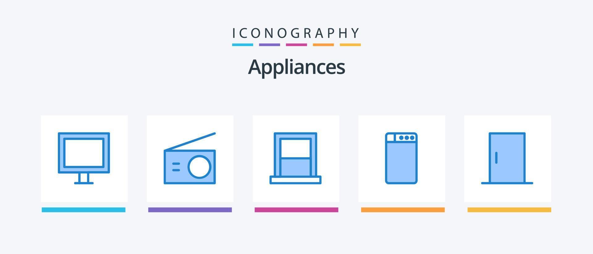 elettrodomestici blu 5 icona imballare Compreso casa. porta. elettrodomestici. lavaggio. domestico. creativo icone design vettore
