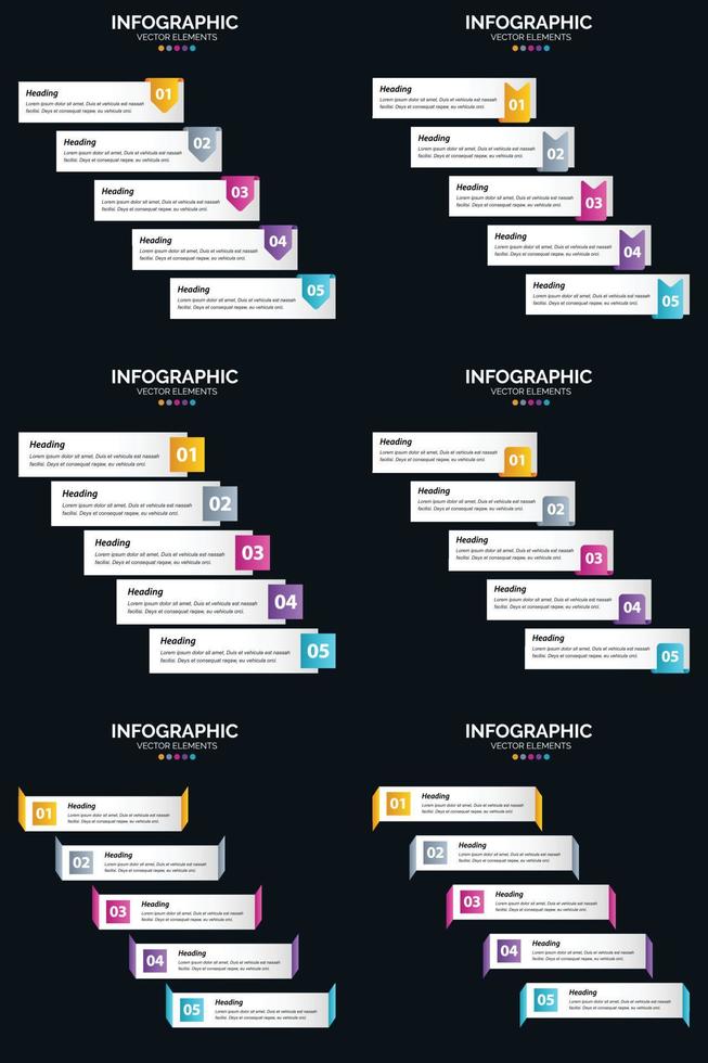 vettore 6 infografica imballare presentazione diapositiva modello 5 passaggi ciclo diagrammi e linea del tempo