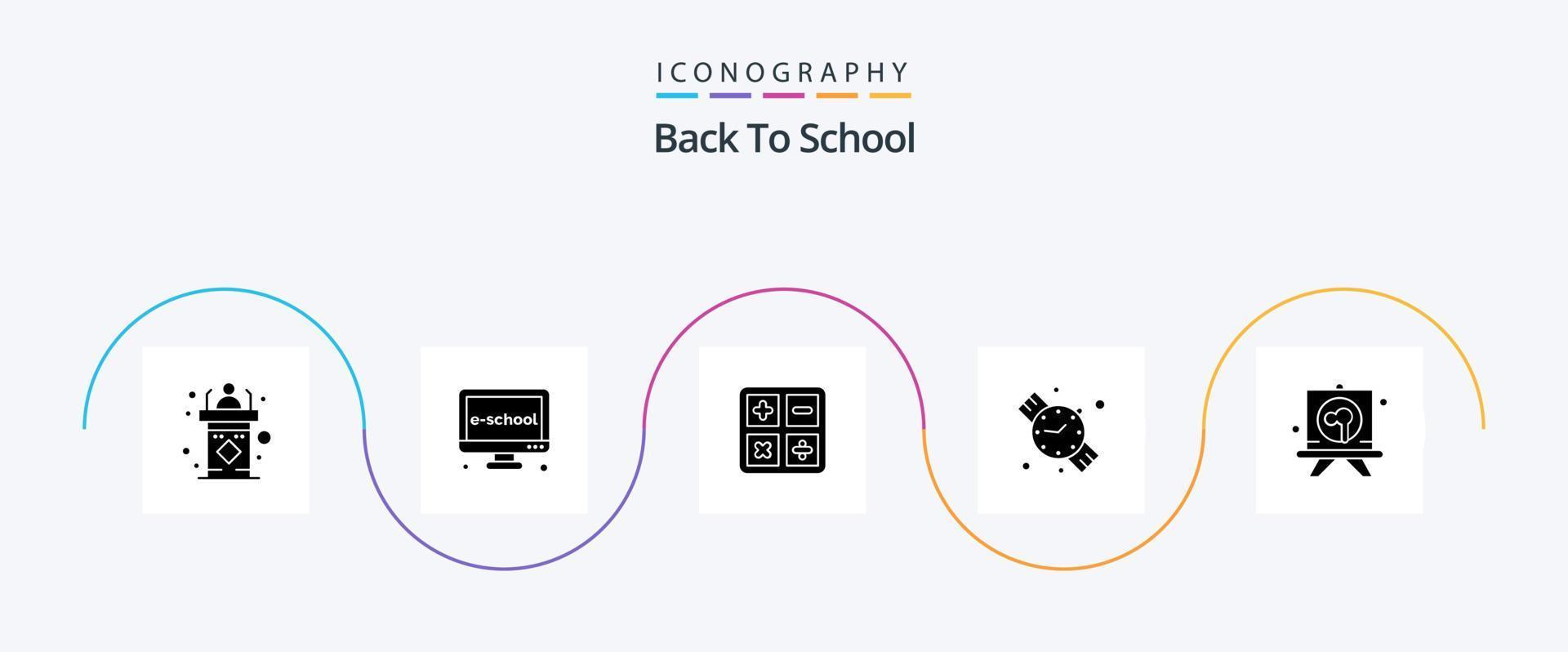 indietro per scuola glifo 5 icona imballare Compreso disegno. guarda. apprendimento. indietro per scuola. formazione scolastica vettore