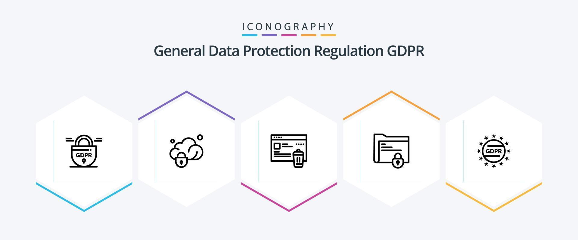 GDPR 25 linea icona imballare Compreso GDPR . sicuro cartella. stato . serratura . cartella vettore