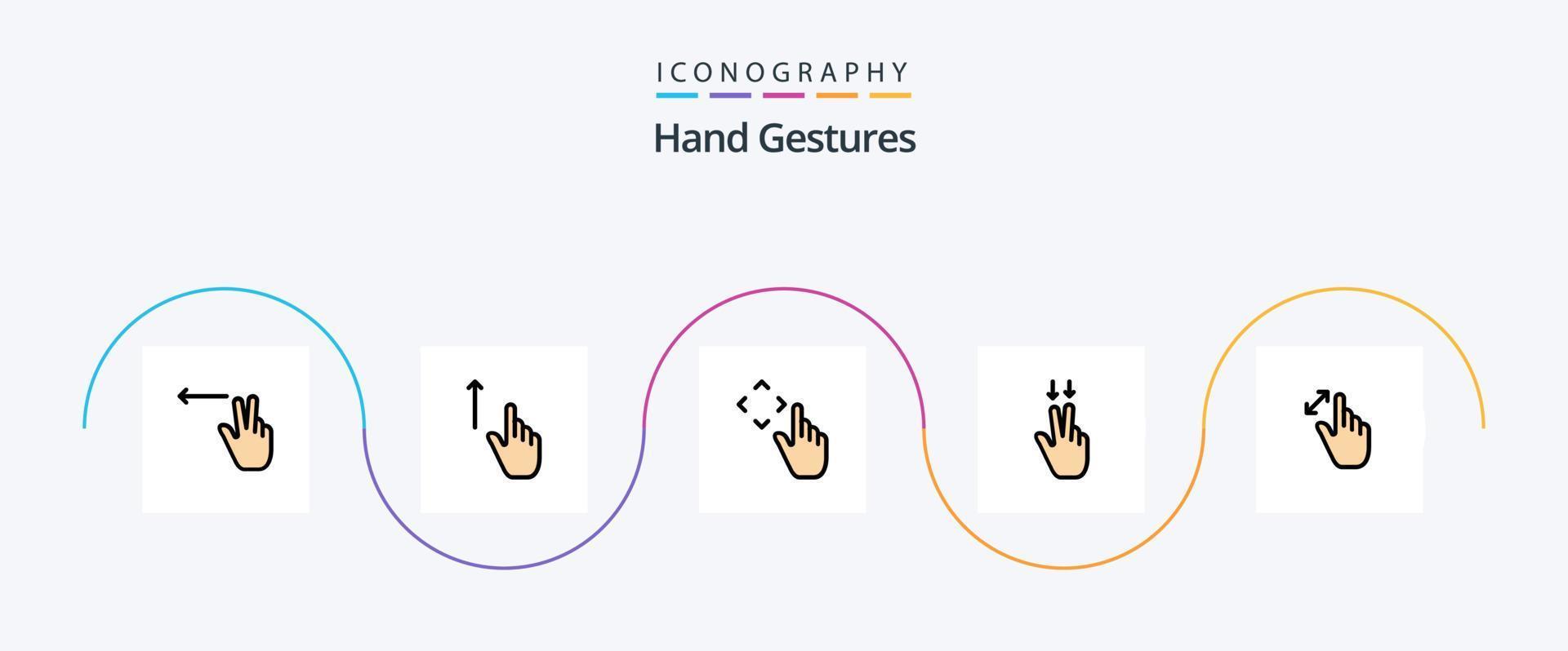 mano gesti linea pieno piatto 5 icona imballare Compreso gesti. fuori uso. dito. dita vettore