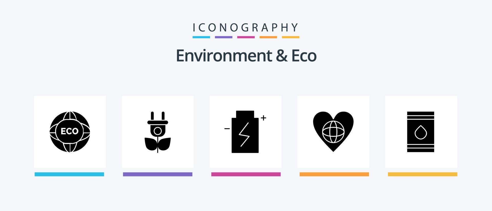 ambiente e eco glifo 5 icona imballare Compreso piace. mondo. batteria. ambiente. ambiente. creativo icone design vettore